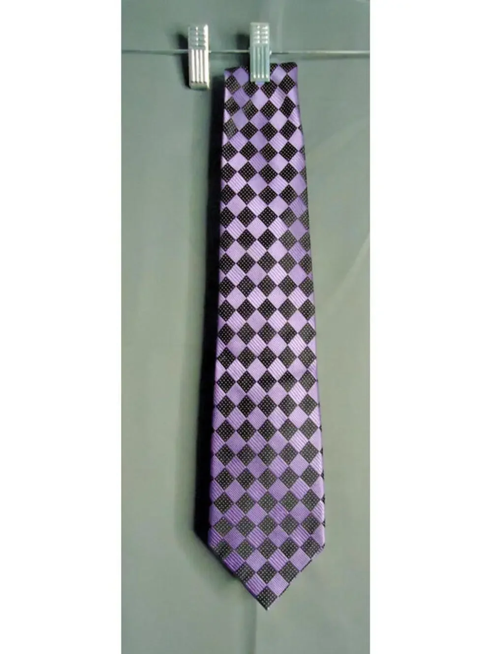 Kenneth Roberts Platinum Purple Black checkered Tie 100% silk